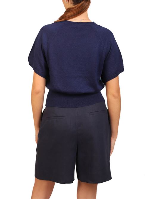 Bermuda sartoriale blu navy in lino Laboratorio Capri | P23L504L1NAVY